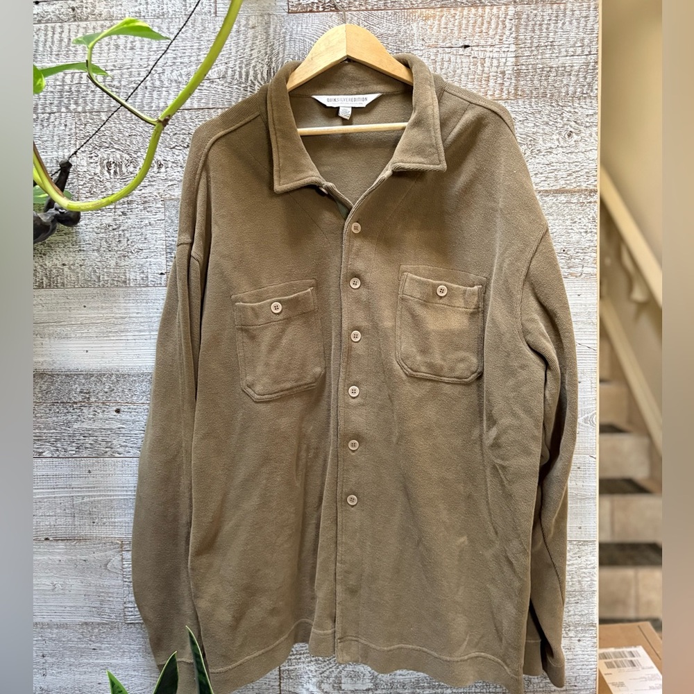 Quiksilver | Men's XXL Long Cotton Button-Up Outdoors Shacket - Beige/Khaki